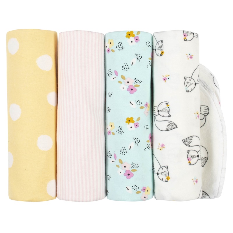 4-Pack Baby Girls Fox Flannel Receiving Blankets
