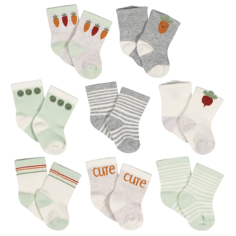 8-Pack Baby Neutral Happy Veggies Jersey Wiggle Proof Socks