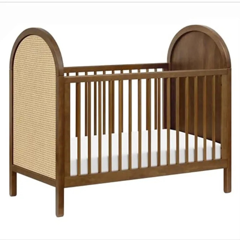 Bondi Cane 3-in-1 Convertible Crib with Toddler Bed Kit – Natural Walnut w/Natural Cane
