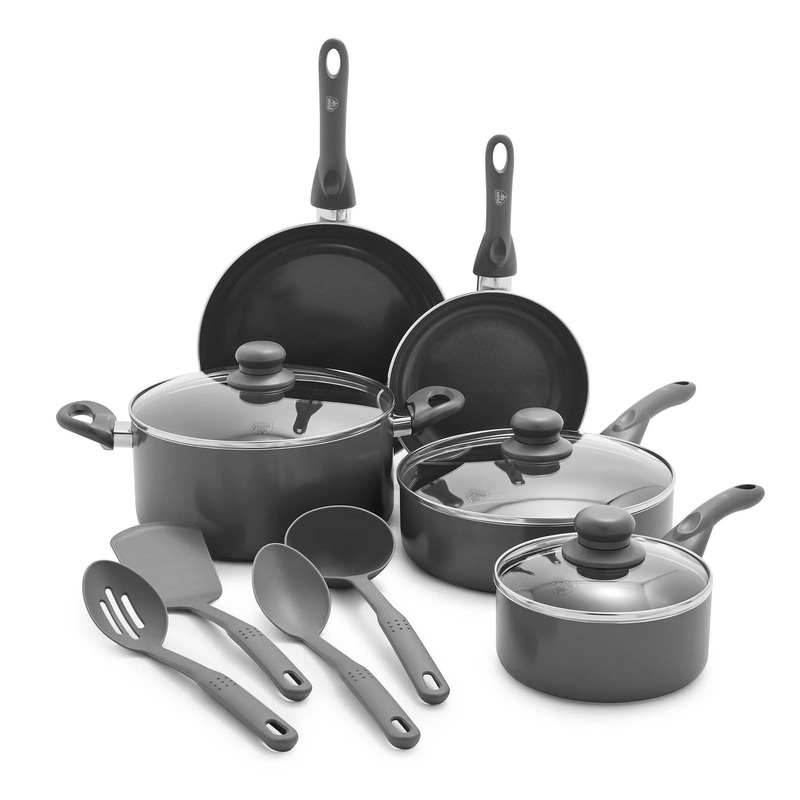 Essentials 12pc Ceramic Nonstick Aluminum Cookware Set Charcoal Gray