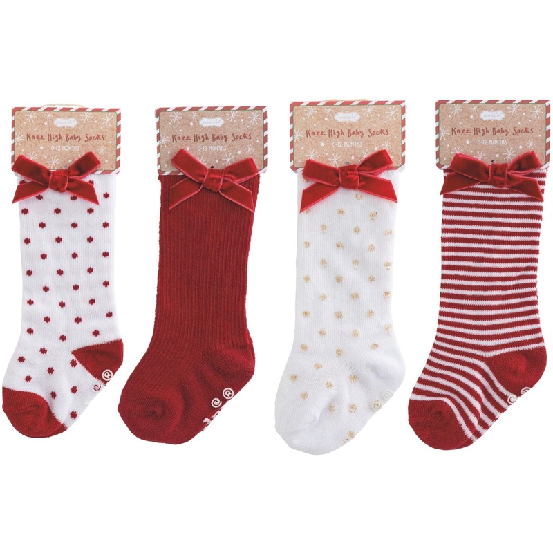 Mud Pie Gold Dot Tall Christmas Bow Sock