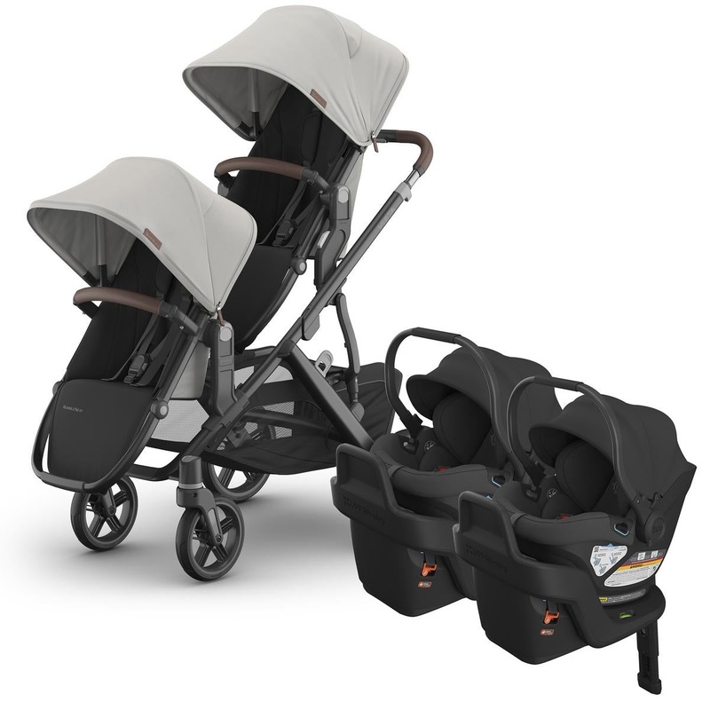UPPAbaby Vista V3 Twin Stroller with RumbleSeat V3 + Aria Travel System Bundle – Savannah / Jake