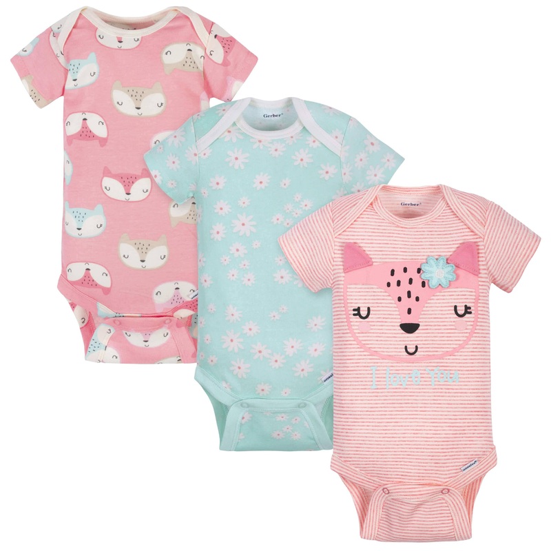 3-Pack Baby Girls Fox Short Sleeve Onesies Bodysuits