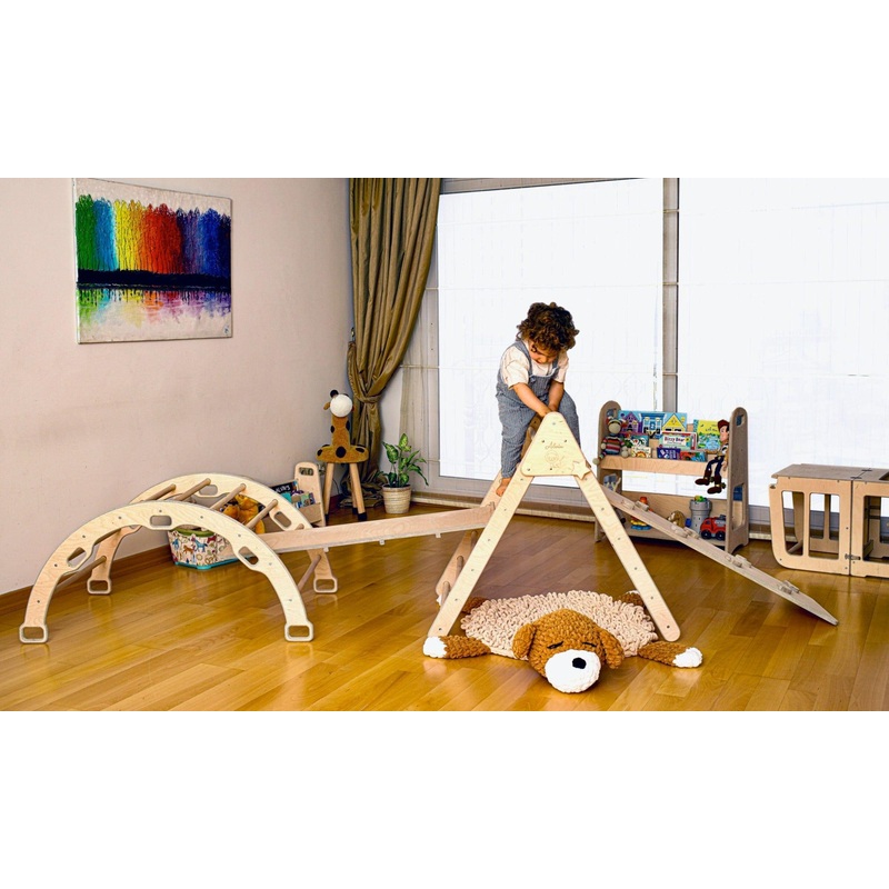 4 Pieces Montessori Climbing Set – Climbing Triangle – Arch/Rocker and 2 Ramps