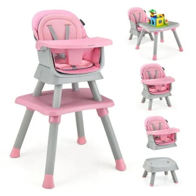 6-in-1 Baby High Chair Convertible Dining Booster Seat – Pink