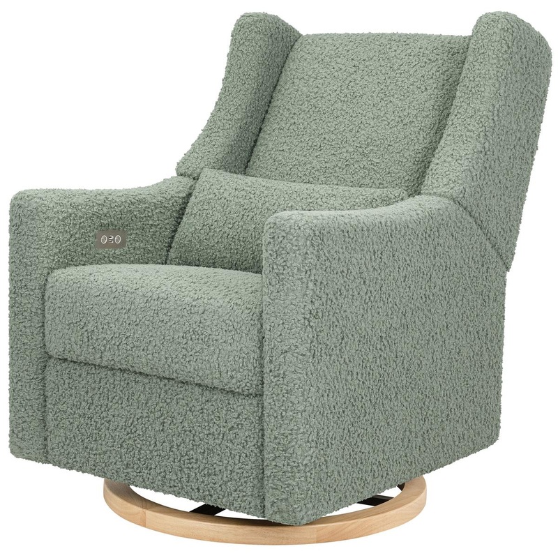 Babyletto Kiwi Electronic Glider Recliner w/ USB – Sage Teddy Loop w/ Light Wood Base