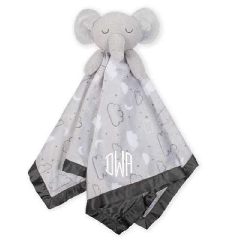 Embroidered Elephant Baby Neutral Security Blanket