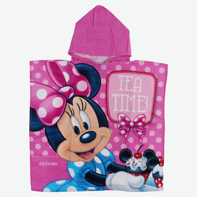 Girls Poncho Beach Towel with Hoodie  Pink with Minnie Mouse Print