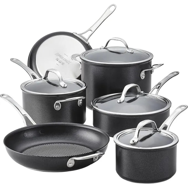 Hybrid Nonstick Cookware Induction / Pots and Pans Set, 10 Piece – Dark Gray