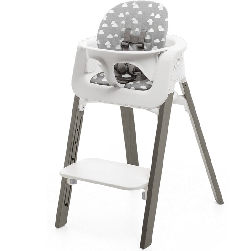 Stokke Steps Chair + Cushion (No Tray) – White/Hazy Grey/Grey Clouds