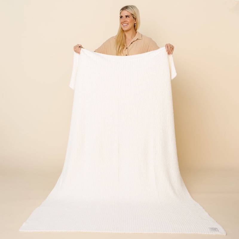 Chenille Blanket – White – Adult/Throw