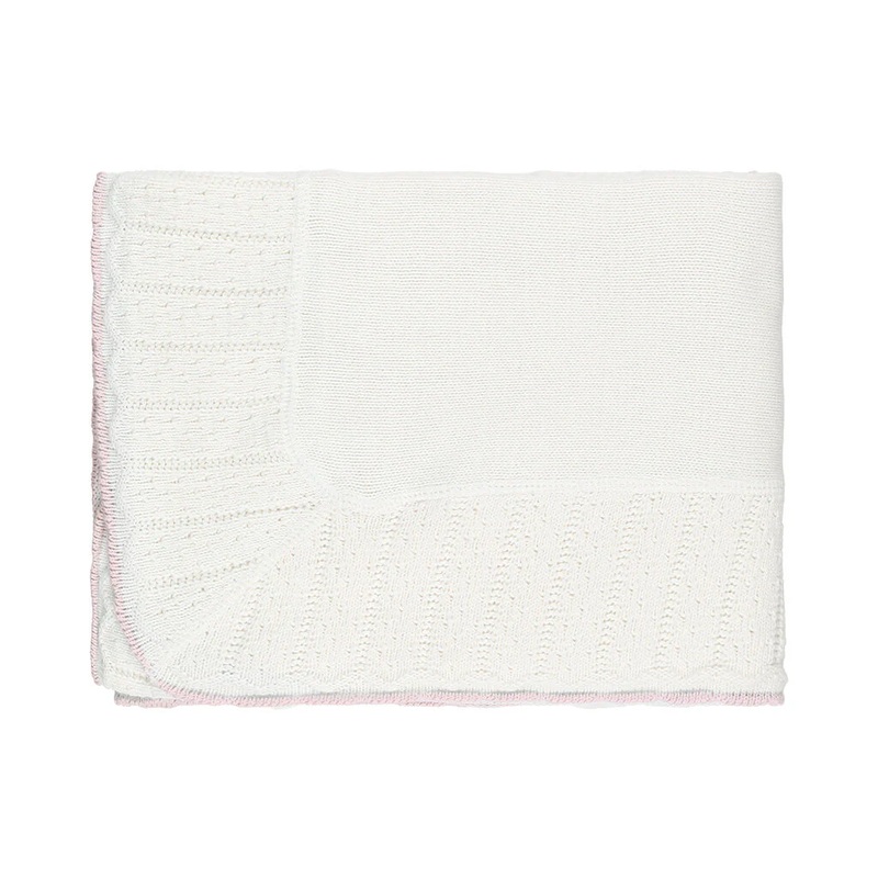 Knitted Trim Blanket – White/Pink