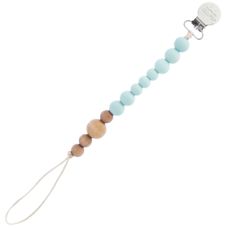 Loulou Lollipop Colorblock Wood + Silicone Soother Holder – Robin’s Egg Blue