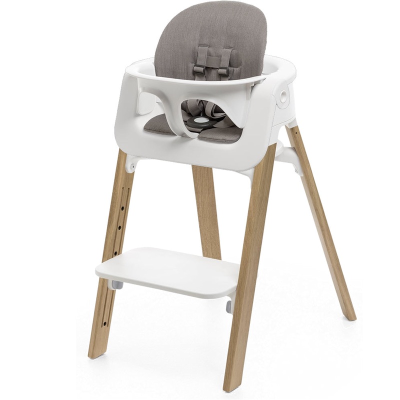Stokke Steps Chair + Cushion (No Tray) – White/Oak Natural/Greige