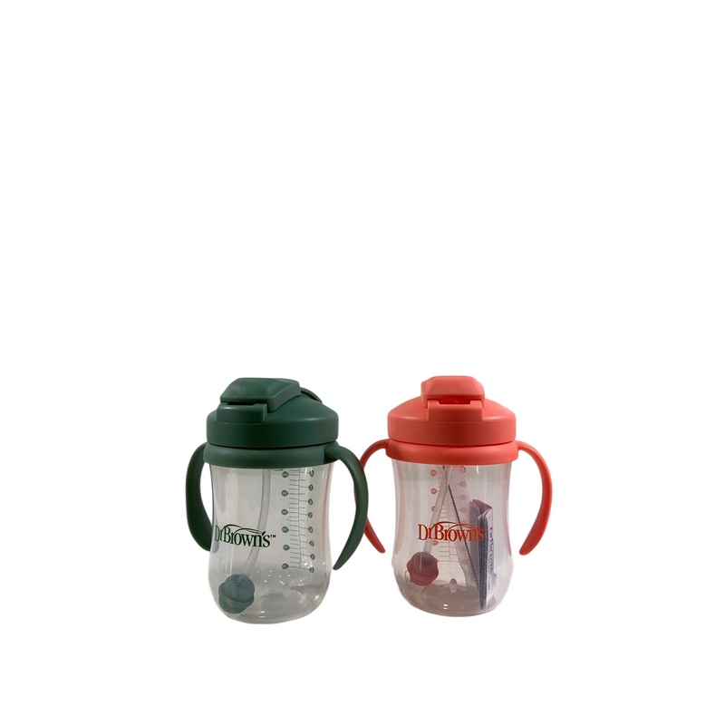 Dr. Brown’s Babys First Straw Cup, 2 Pack, Olive Green/Coral