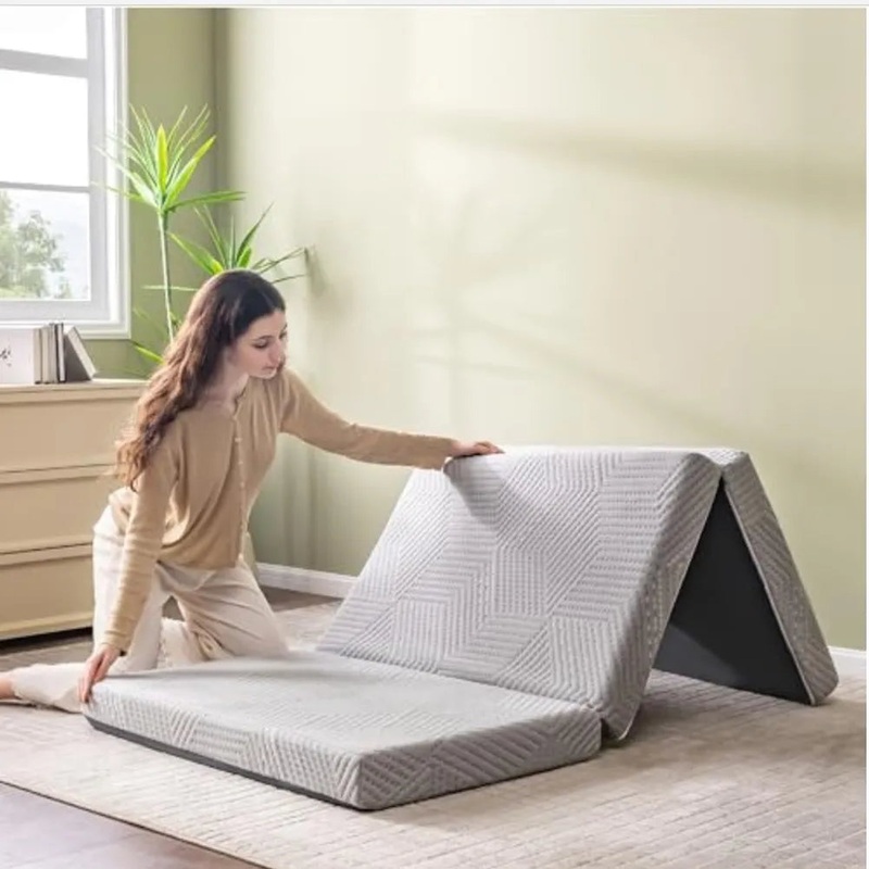 Folding Mattress, 4 Inch Single Tri Folding Memory Foam Mattress for Camping Guest Bed, Washable Cover