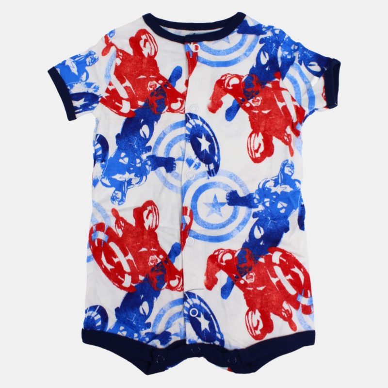 Baby Boys Cotton Romper  White with Captain America Design