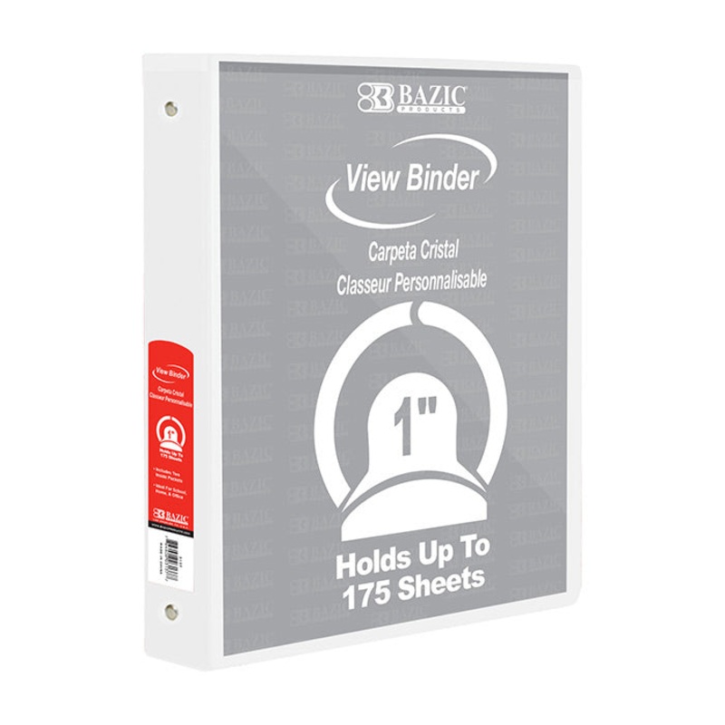 BAZIC 1″ White 3-Ring View Binder w/ 2-Pockets