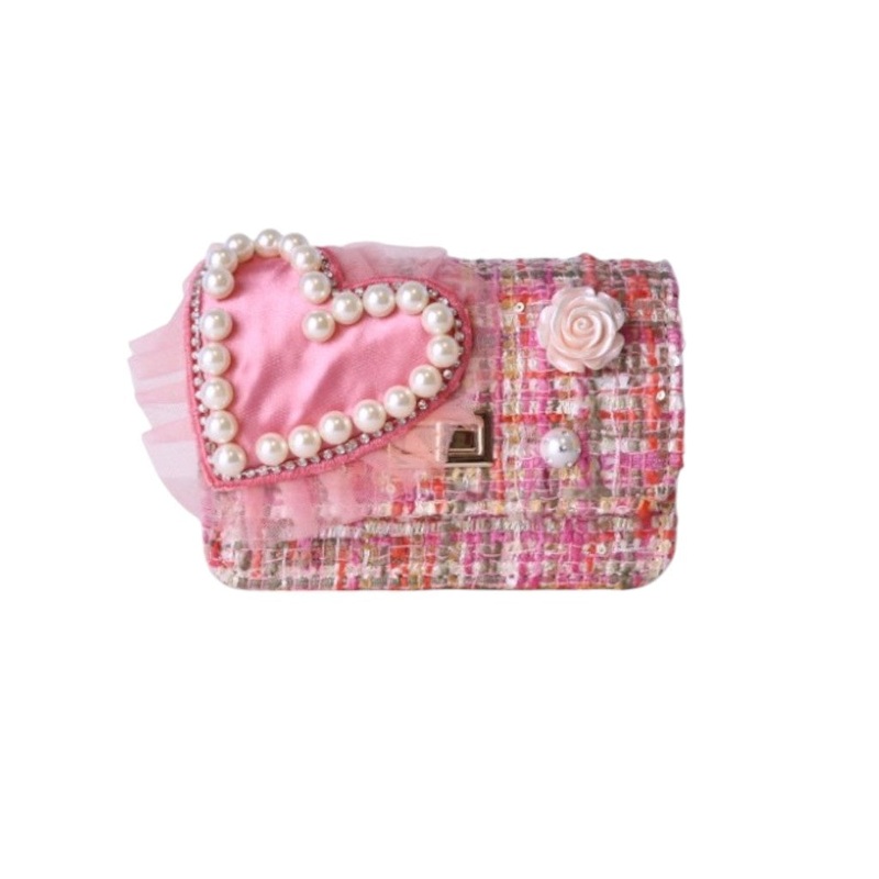 Big Heart Tweed Purse (Fuchsia)