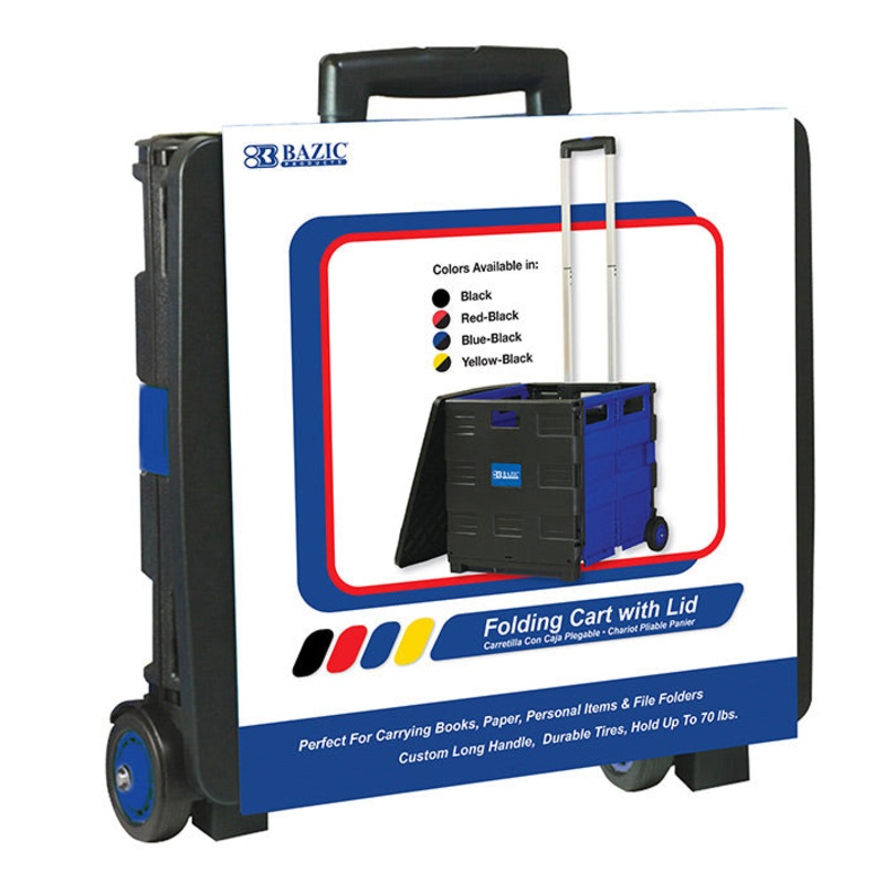 Blue Folding Cart on Wheels w/Lid Cover BAZIC 16″X18″X15″