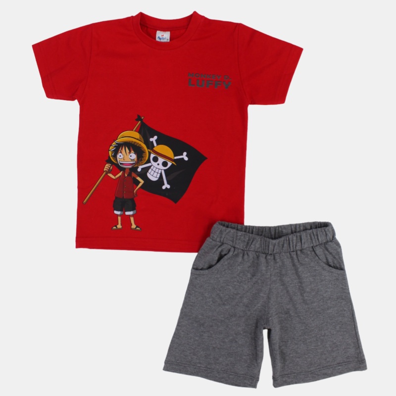 Boys Cotton Pajama  Red with Monkey Luffy Print