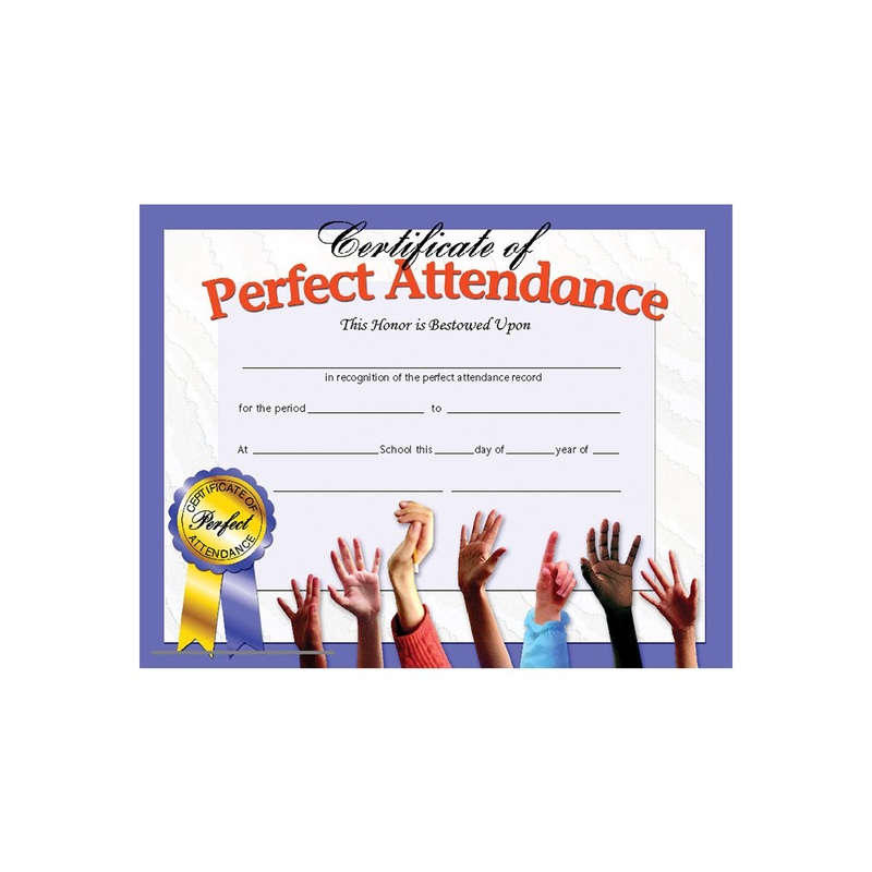 Certificate of Perfect Attendance, 8.5″ x 11″ – Pack of 30