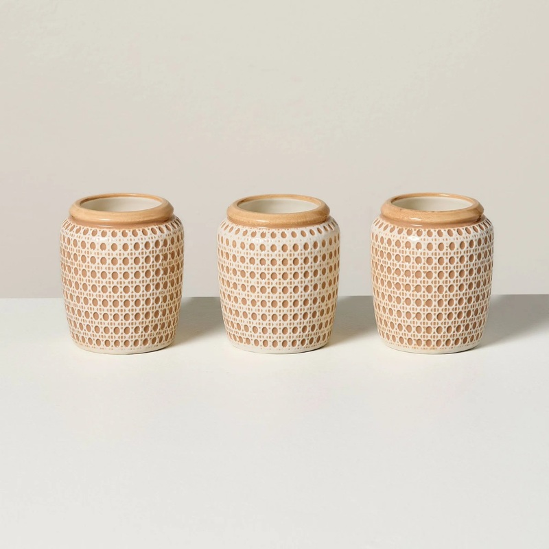 3ct Embossed Caning Ceramic Candle Gift Set – Hearth & Hand with Magnolia