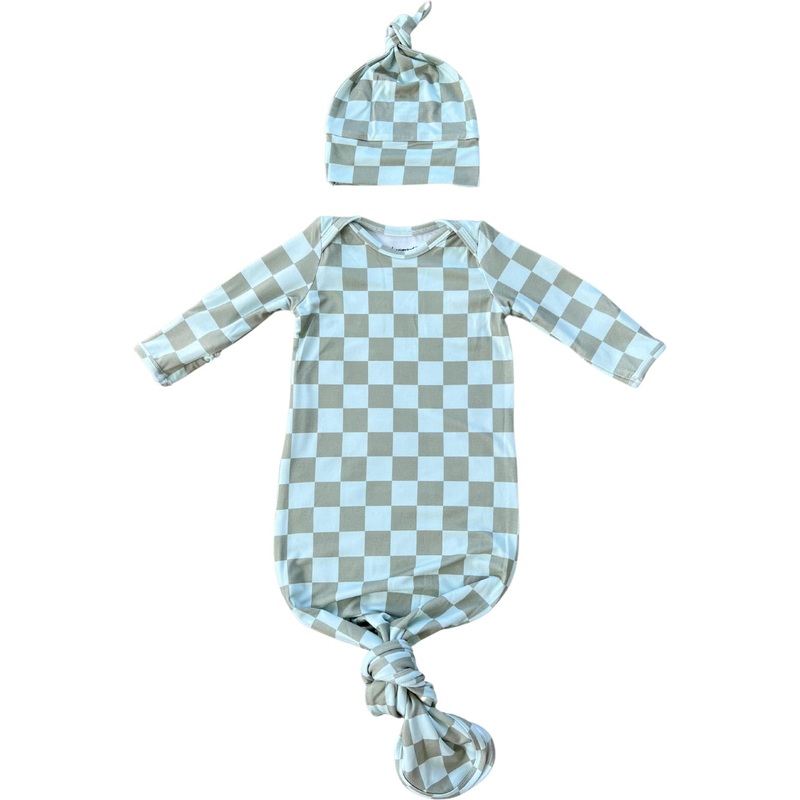 Babysprouts Knotted Sleeper Set | Checker In Seagrass