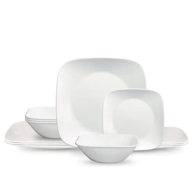 Classic Pure White Square 12-Piece Dinnerware Set