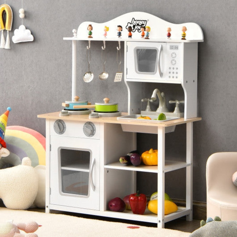 Wooden Pretend Play Kitchen Set for Kids With Accessories and Sink