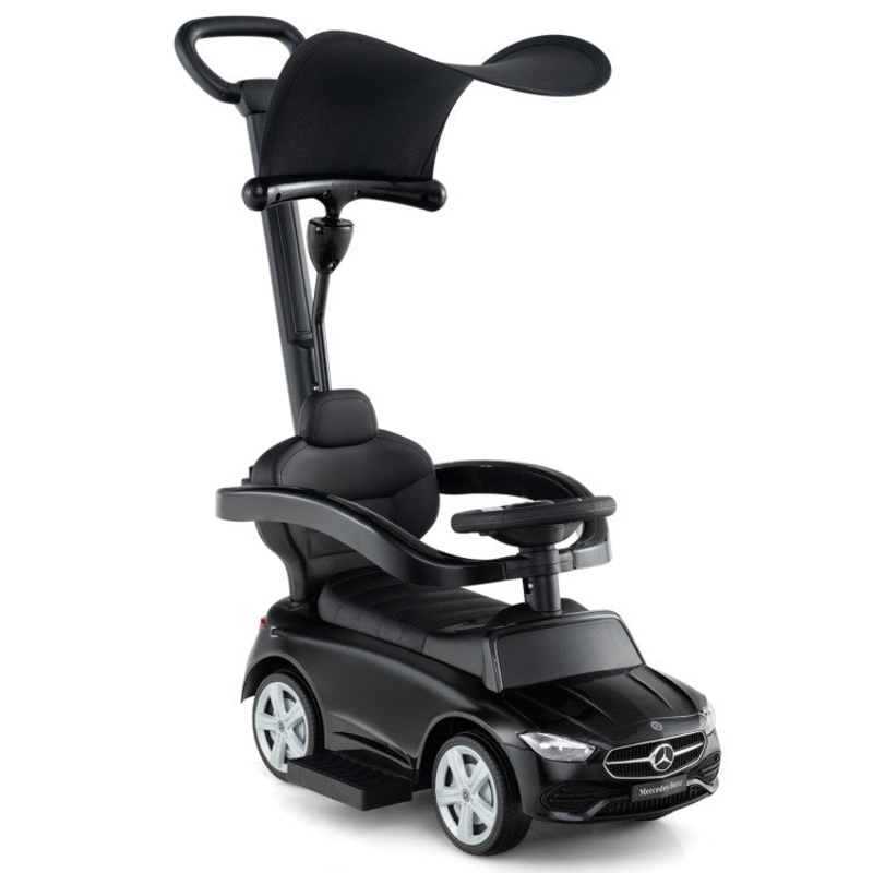 3-in-1 Ride on Push Car Mercedes-Benz Licensed Sliding Car With Canopy-Black