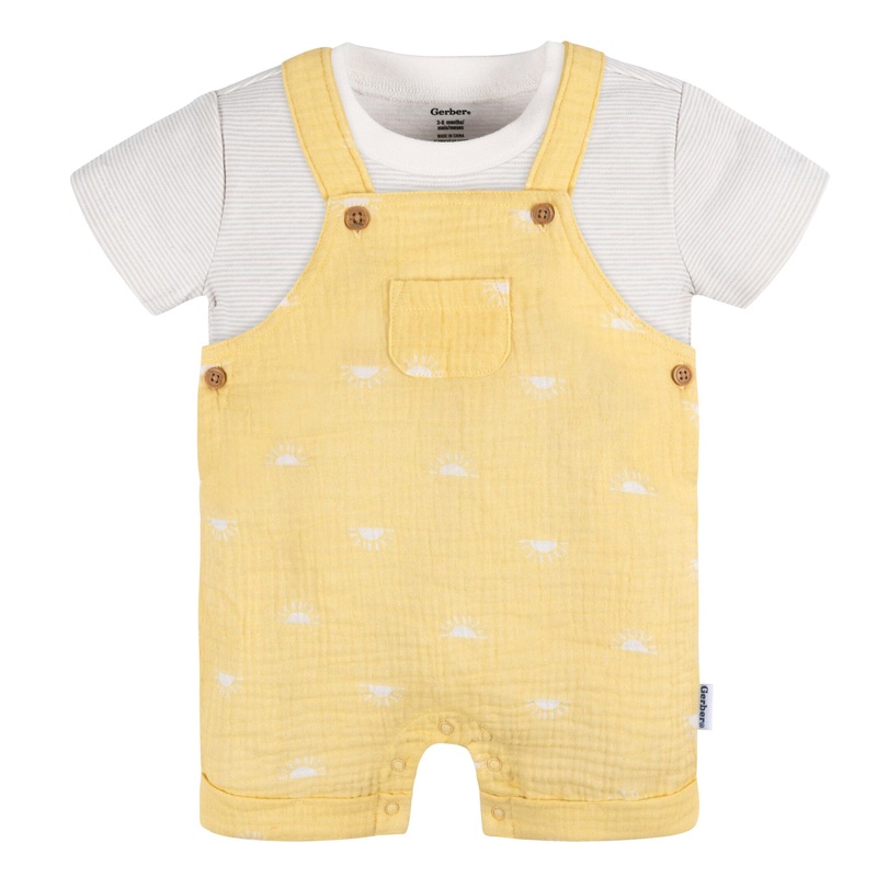 Baby 2-Piece Cotton Gauze Sunrise Overall Romper with T-Shirt Set