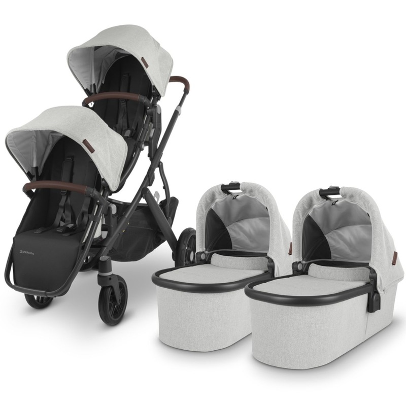 UPPAbaby VISTA V2 Twin Double Stroller Bundle – Anthony (White and Grey Chenille / Carbon / Chestnut Leather)