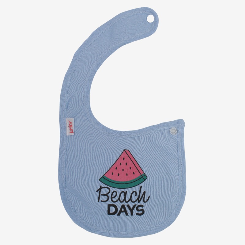 Baby Cotton Bib  Light Blue with “Beach Days” Design