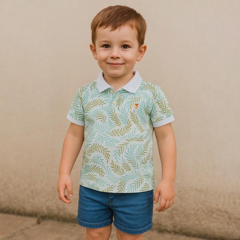 Boys Cotton Polo Shirt  Tropical Design