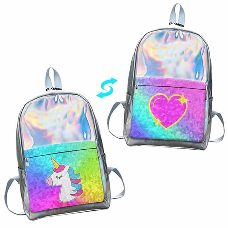 Top Trenz Metallic Reversible Sequin Metallic Kid Backpack – Unicorn/Heart