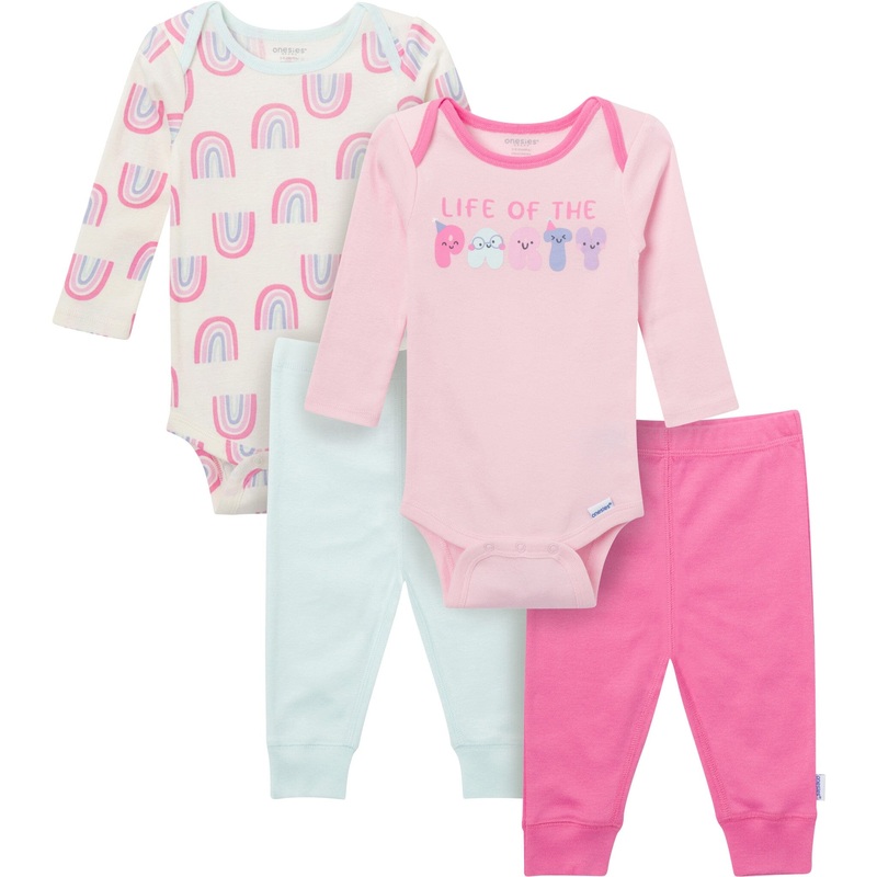 4-Piece Baby Girls Party Rainbow Onesies Bodysuits and Pants