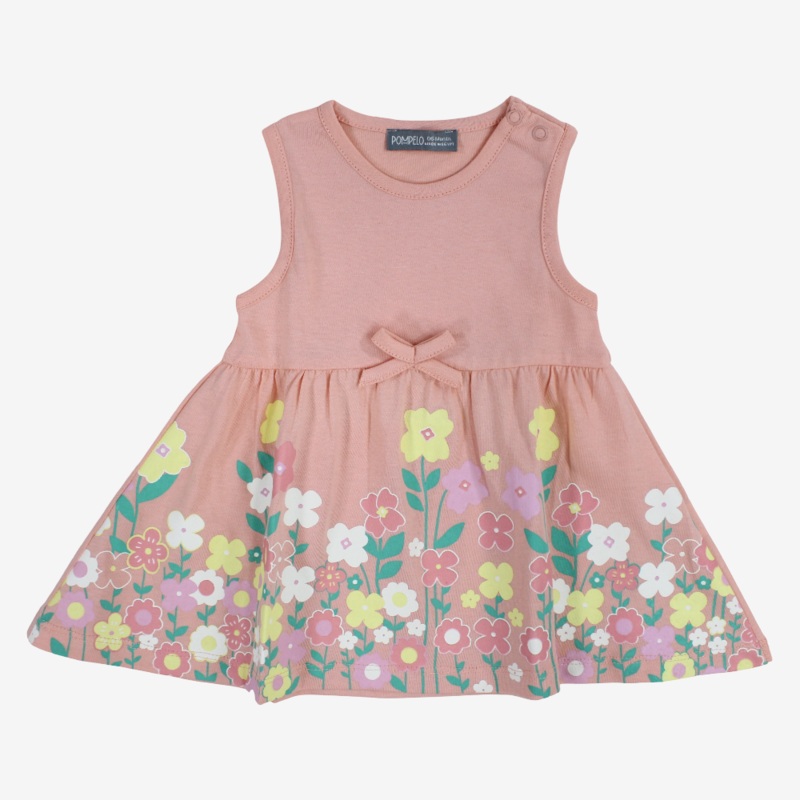 Baby Girls Cotton Dress – Salmon with Cute Little Flowers