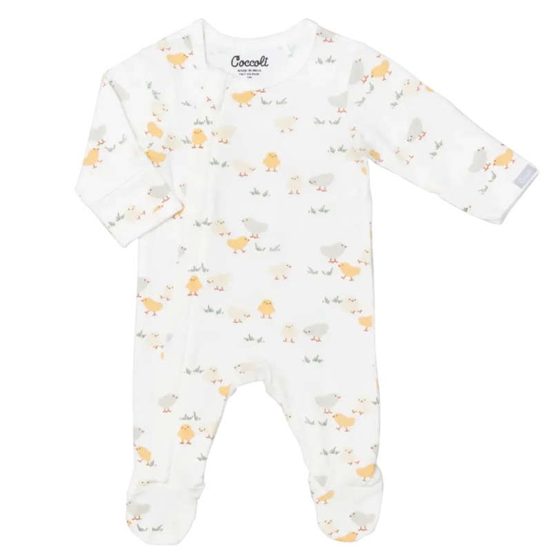 Coccoli – Cotton Modal 2-Way Zipper Footie – Spring Chicks