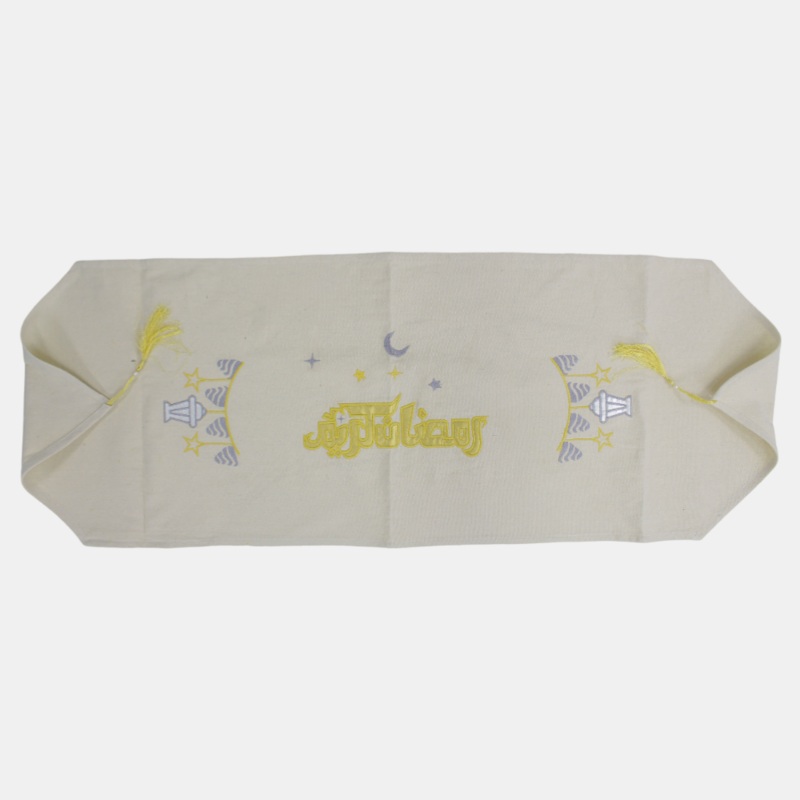 Linen Table Runner – White/Gold | Ramadan Kareem
