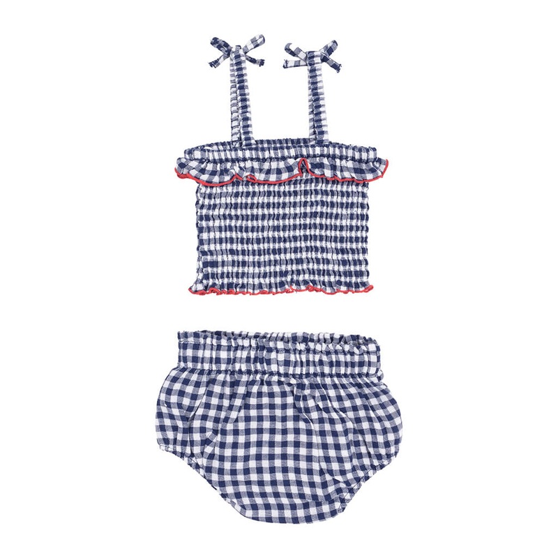 Smocked Ruffle Top and Bloomer Navy Gingham