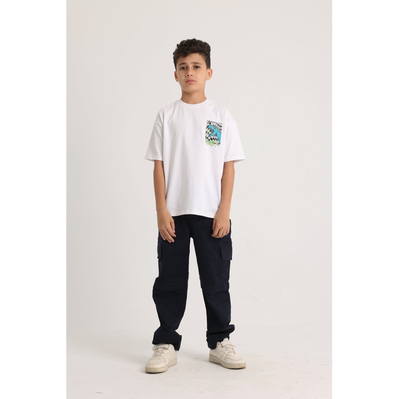 Unisex Cotton Short-Sleeved T-Shirt – White with Dino Print