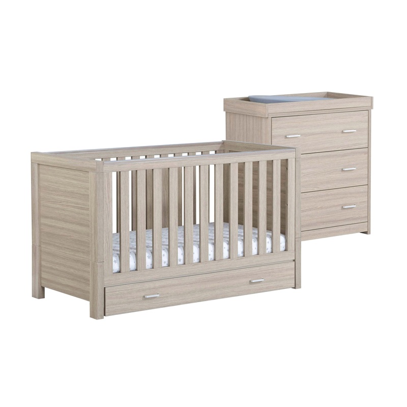 Babymore Luno Oak Room Set 2 piece – Cot Bed with drawer & Chest