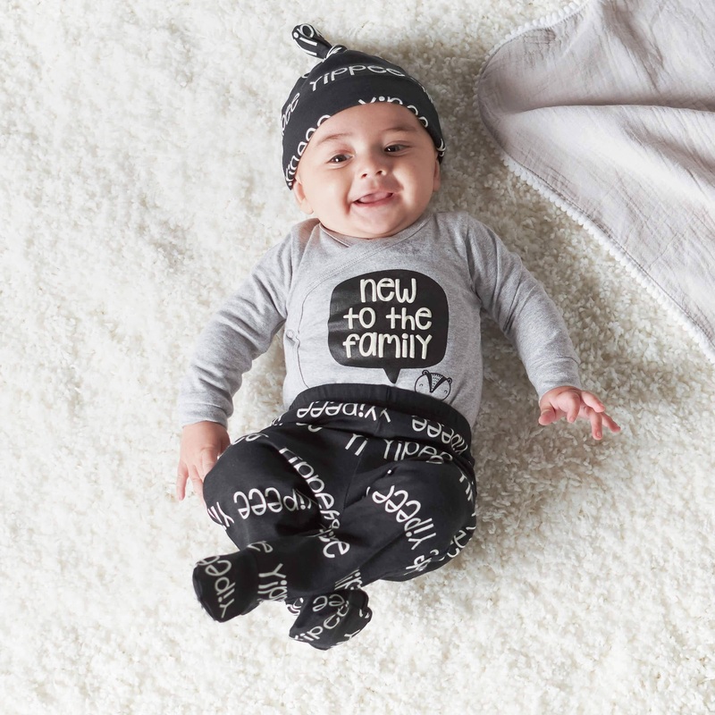 3-Piece Baby Boys Comfy Stretch Badger Onesies Bodysuit, Footed Pant and Cap Set