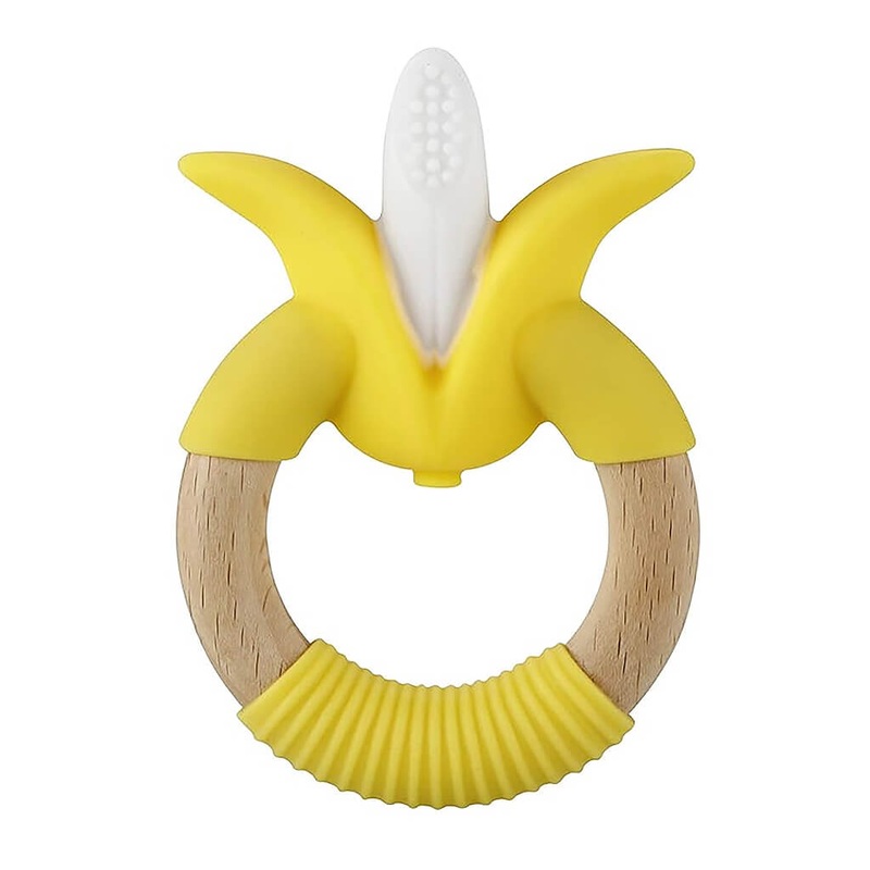 Silicone and Wood Teether Wood Banana