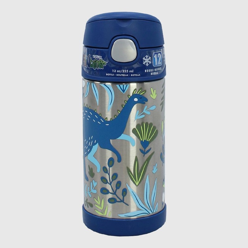 Thermos Bottle 355ml  Dinosaur Kingdom Stainless Steel & Straw Lid