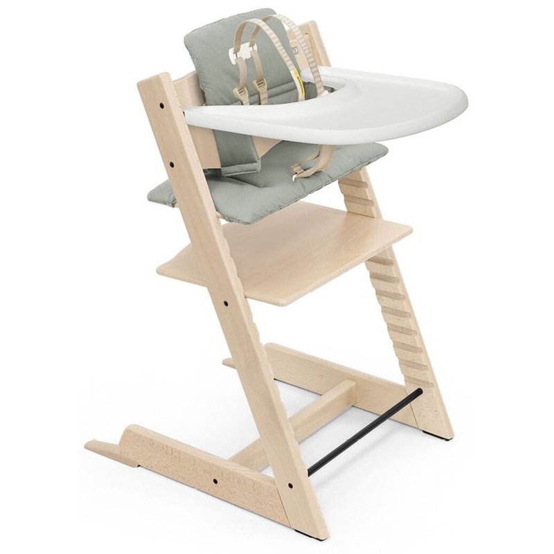Tripp Trapp OPEN BOX High Chair and Cushion with Stokke Tray — Natural / Glacier Green