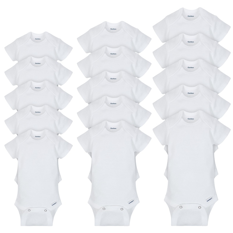 Onesies 15-Pack Grow-With-Me White Short Sleeve Bodysuits Assorted Size Set