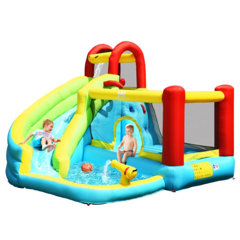 6-in-1 Inflatable Bounce House With Climbing Wall and Basketball Hoop Without Blower