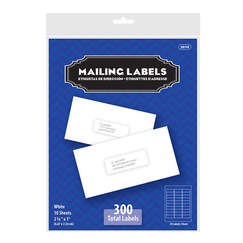 BAZIC 1″ X 2 5/8″ White Address Labels (300/Pack)